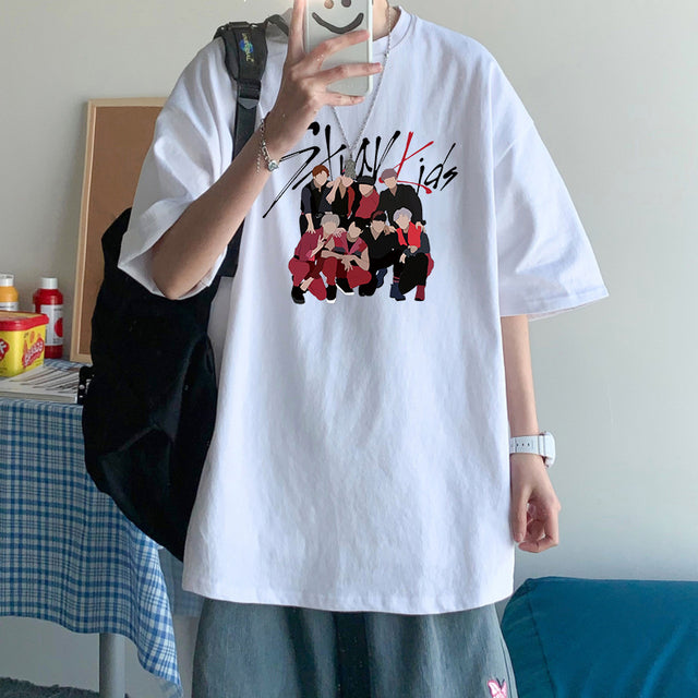 KPOP Stray Kids Singer T Shirt Men Fashion Streetwear StrayKids Letter Graphic Summer Y2K Oversize O-neck Short Sleeve