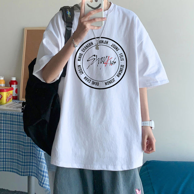 KPOP Stray Kids Singer T Shirt Men Fashion Streetwear StrayKids Letter Graphic Summer Y2K Oversize O-neck Short Sleeve