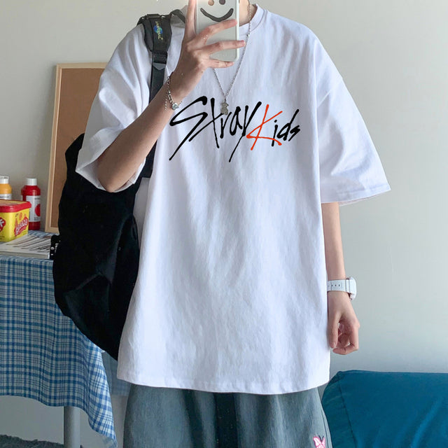 KPOP Stray Kids Singer T Shirt Men Fashion Streetwear StrayKids Letter Graphic Summer Y2K Oversize O-neck Short Sleeve