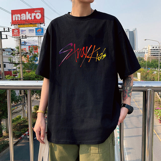 KPOP Stray Kids Singer T Shirt Men Fashion Streetwear StrayKids Letter Graphic Summer Y2K Oversize O-neck Short Sleeve