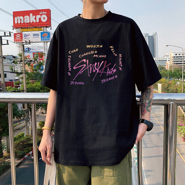 KPOP Stray Kids Singer T Shirt Men Fashion Streetwear StrayKids Letter Graphic Summer Y2K Oversize O-neck Short Sleeve
