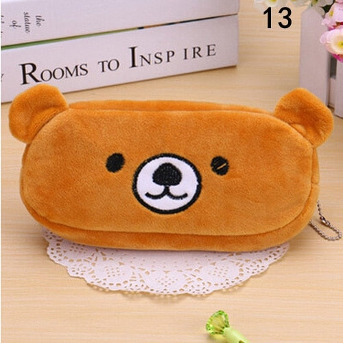 Kawaii Cartoon Pencil Case Plush Cute Handle Pencilcase School Supplies Pencil Bag for Boy Girl Stationery Pouch