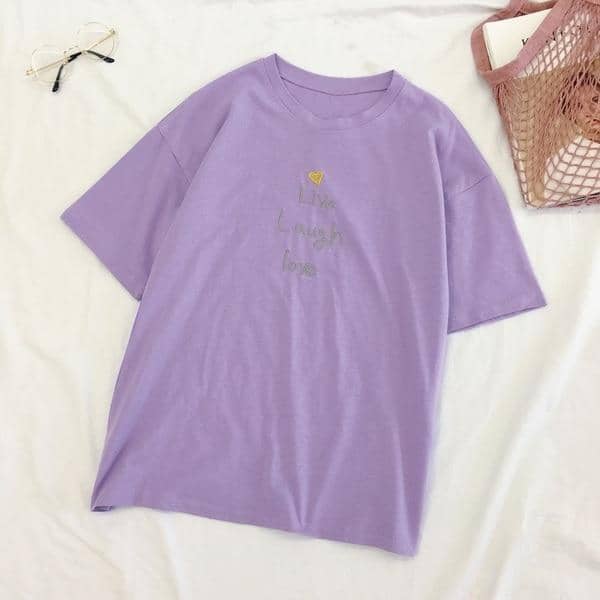 Kpopshop Originals - Korean Embroidery Loose All-match Simple T-shirts Women Candy colors - Kpopshop