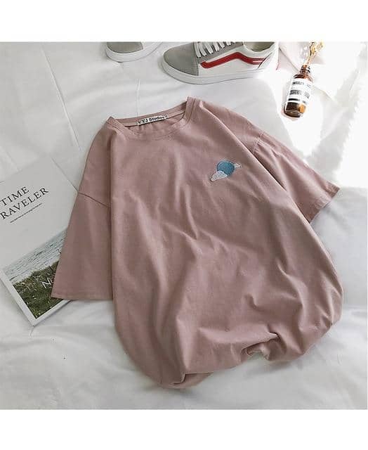 Kpopshop Originals - Korean Embroidery Loose All-match Simple T-shirts Women Candy colors - Kpopshop