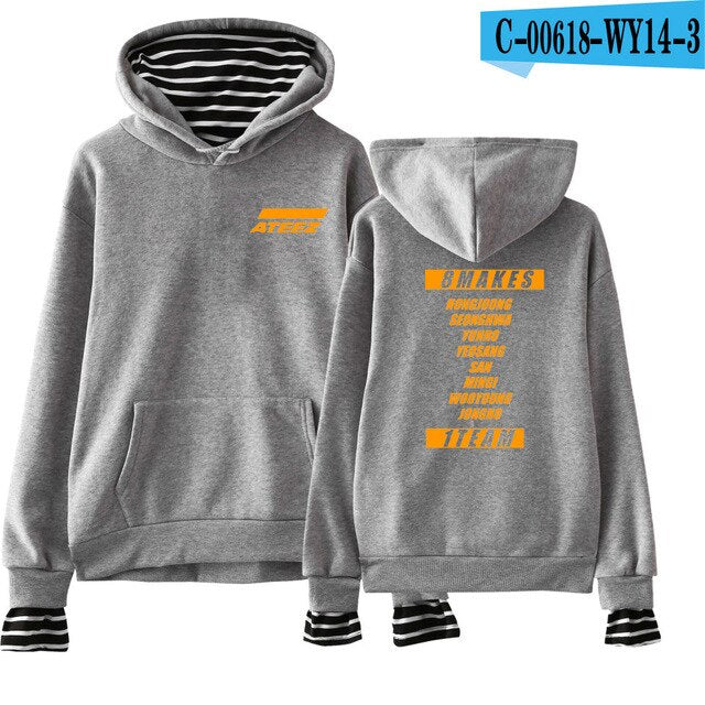 Kpop ATEEZ Fake Two Pieces Women Sweatshirt tshirts Hongjoong Seonghwa Yunho Yeosang San Mingi Wooyoung Jongho - Kpopshop