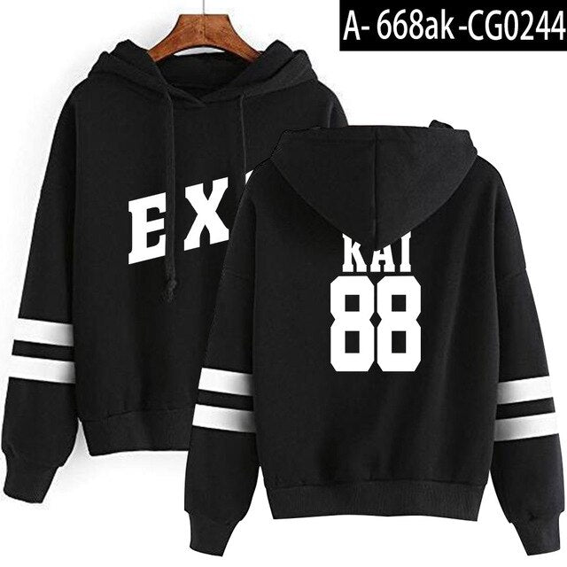 Kpop EXO Hoodies Women Casual Tracksuit Loose Hoodie Sweatshirt Number Printed Korean Loose Sweatshirts Soft Simple