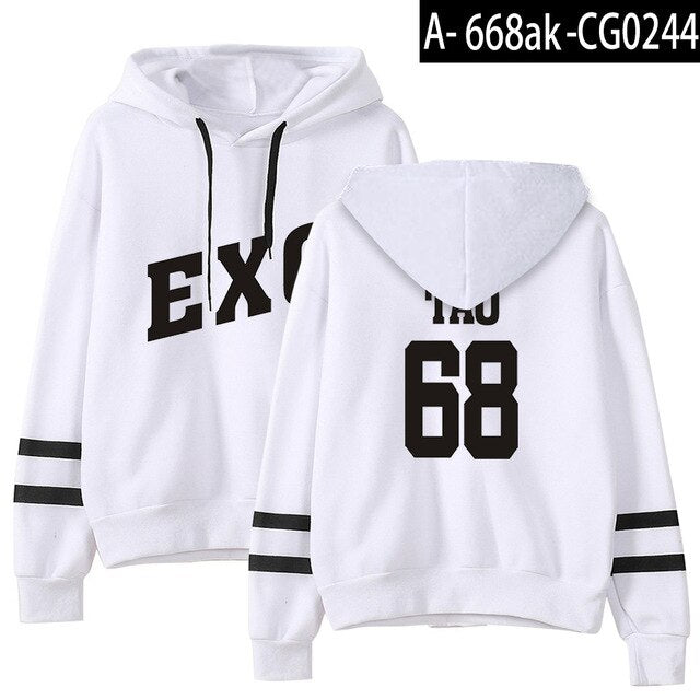 Kpop EXO Hoodies Women Casual Tracksuit Loose Hoodie Sweatshirt Number Printed Korean Loose Sweatshirts Soft Simple