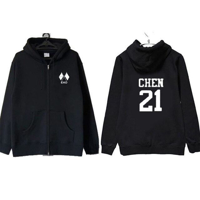 Kpop EXO OBSESSION Same Hoody Zip Hoodie CHANYEOL BAEKHYUN Same Unisex Autumn Winter Long Sleeve Coat Outerwears Tops