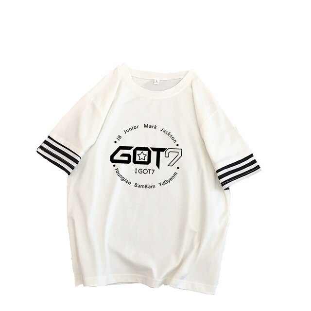 Kpop GOT7 splice stripe Women T shirt New wild student tops korean Summer Short Sleeve Tshirt female loose casual Tee shirt