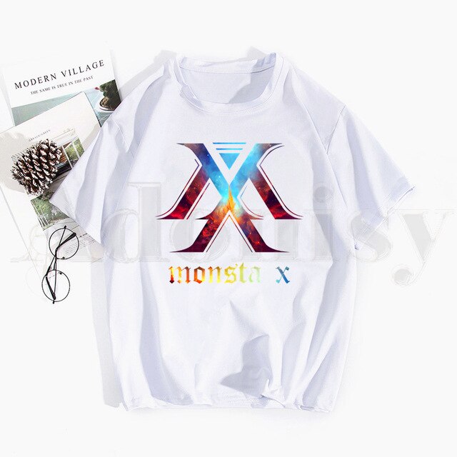 Monsta X K-pop Print T Shirts Spring Tops Tees Men Women Short Sleeve Casual T Shirt Streetwear Funny