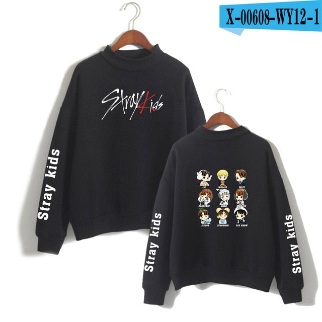 Kpop Stray Kids Turtleneck Hoodies Women Men Hip Hop Sweatshirt Straykids All Member Names Printed Fleece Clothes