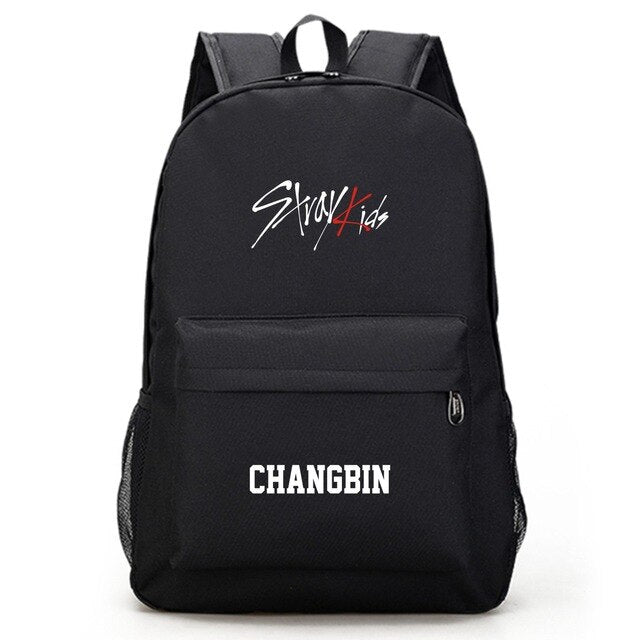 Kpop Stray kids Simple Black backpack traveling school bag Large capacity Wear-resisting polyester kpop stray kids