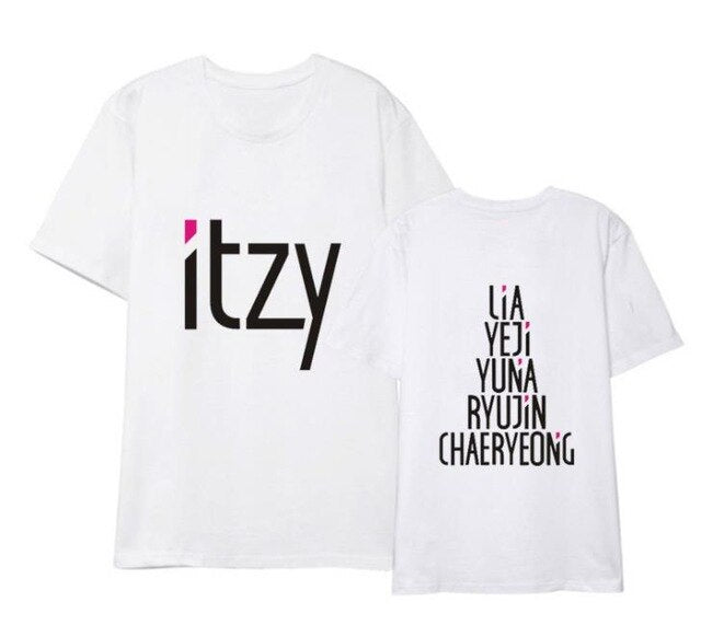 Kpop itzy member name printing black/white/grey t shirt summer style k-pop unisex o neck short sleeve t shirt S-2XL