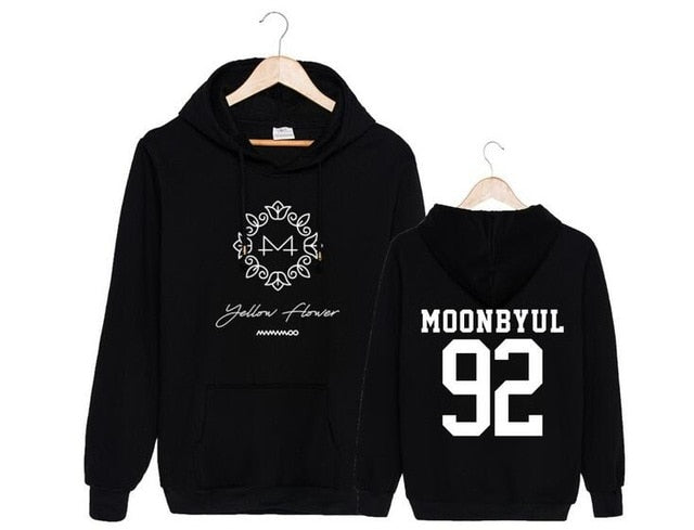 Kpop mamamoo yellow flower cover and member name printing pullover hoodie for fans unisex fleece loose sweatshirt autumn winter
