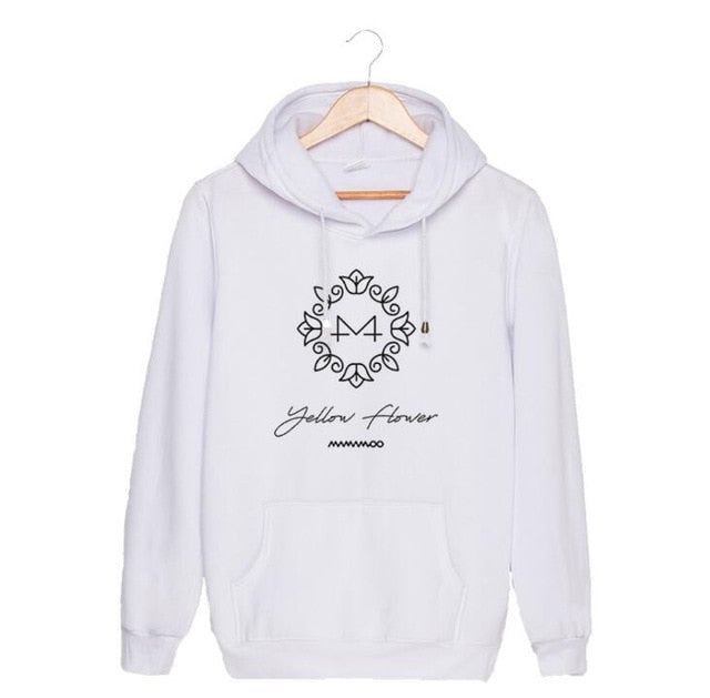 Kpop mamamoo yellow flower cover and member name printing pullover hoodie for fans unisex fleece loose sweatshirt autumn winter