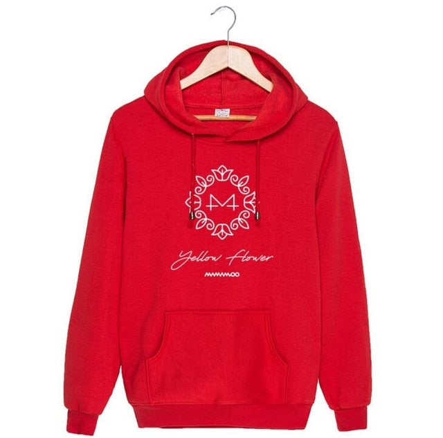 Kpop mamamoo yellow flower cover and member name printing pullover hoodie for fans unisex fleece loose sweatshirt autumn winter