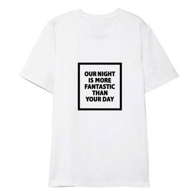 Kpop Newest Kpop seventeen same our night is more fantastic than your day printing o neck t shirt unisex summer fashion short sleeve t-shirt that you'll fall in love with. At an affordable price at KPOPSHOP, We sell a variety of Kpop seventeen same our night is more fantastic than your day printing o neck t shirt unisex summer fashion short sleeve t-shirt with Free Shipping.