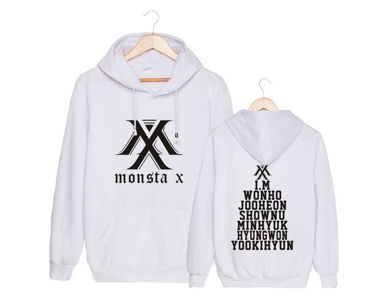 Kpop unisex monsta x logo and all member names pullover Sweatshirt for monbebe supportive fleece loose hoodies - Kpopshop