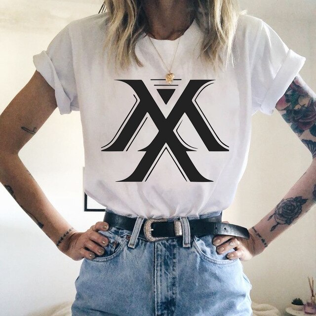 MONSTA X Print Girls Women Tshirt Idol Harajuku Fashion Streetwear Hip Hop White T-shirt Summer Short Sleeve O Neck Tees Female
