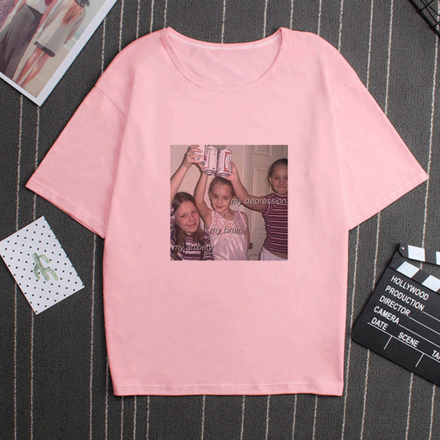 Kpopshop Originals - My Depression My Brain My Anxiety Letter Pink T-Shirt - Kpopshop