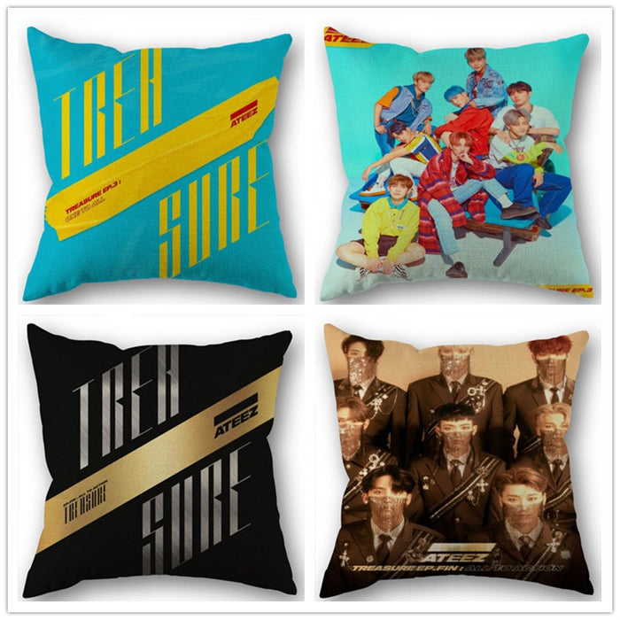 New Arrival Ateez Cotton Linen Square Zippered Pillow Cover For Office Family Customize Your Picture 45*45cm DIY