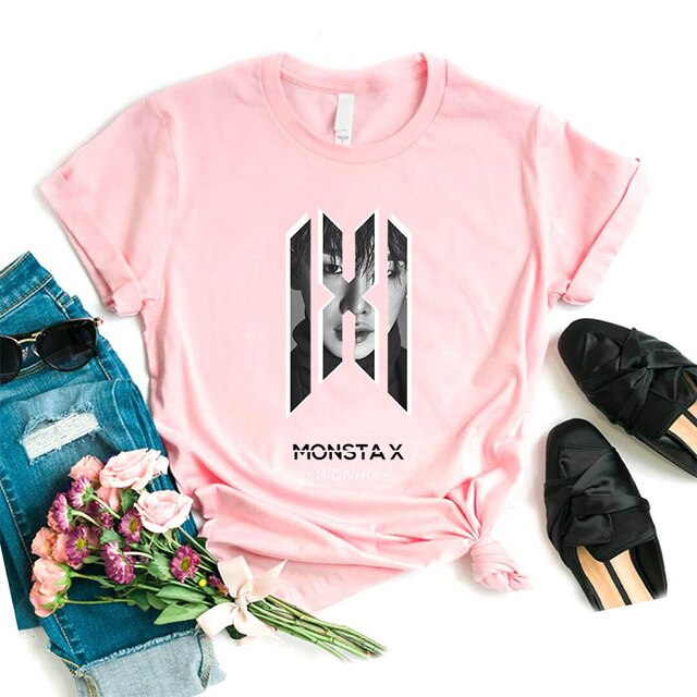 New Cool Printed Men Women Teens MONSTA X T-Shirt Boys Girls T-Shirt Casual Cotton Couple Short Sleeve Tee Tops Surprise Gift