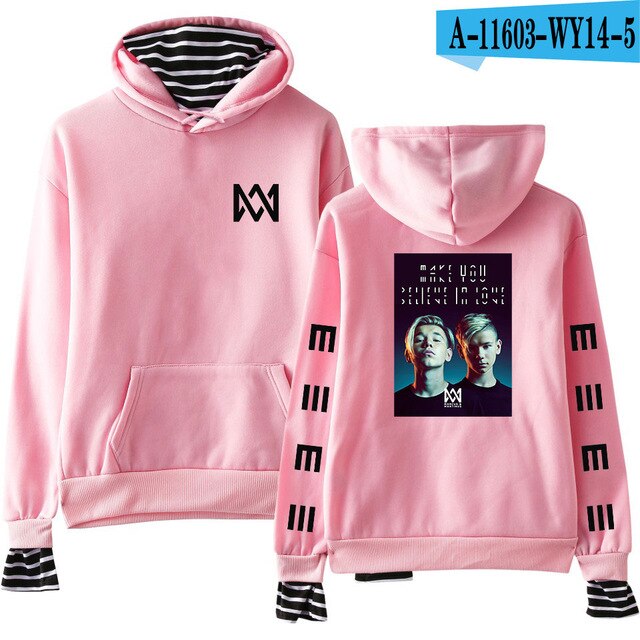 Kpop Monsta X Striped Hoodie Marcus and Martinus Hoodie Sweatshirt Pullover Tops Women Long Sleeve Hip Hop Streetwear Coats