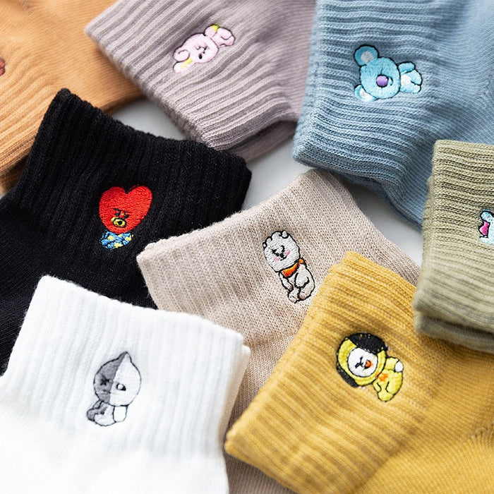 BT21 Women Short Socks Slippers Cotton Cartoon Socks Korean Style Spring Winter Socks Cute For Girls Female