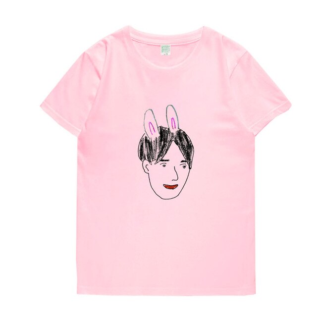 New 2021 EXO suho self portrait same printing o neck short sleeve t-shirt for summer unisex fashion kpop t shirt