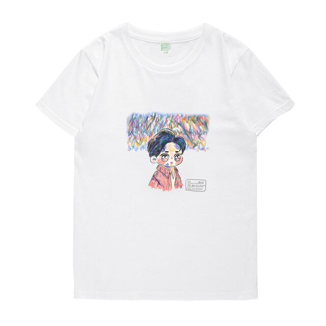 New 2021 EXO suho self portrait same printing o neck short sleeve t-shirt for summer unisex fashion kpop t shirt