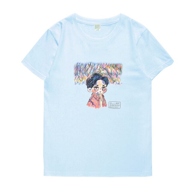 New 2021 EXO suho self portrait same printing o neck short sleeve t-shirt for summer unisex fashion kpop t shirt