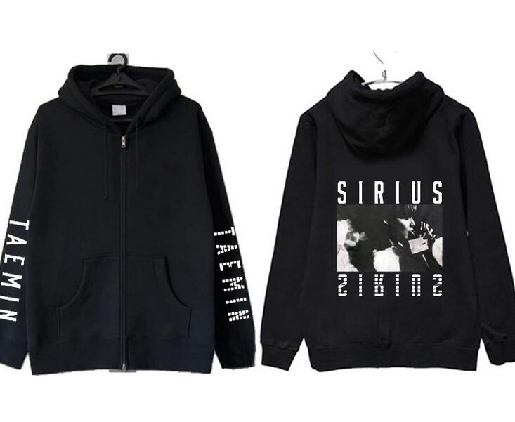 New arrival kpop shinee taemin concert same printing zipper hoodie jacket grey black fleece unisex sweatshirt