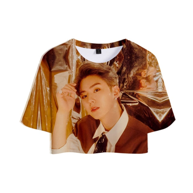 Popular Kpop MONSTA X Tracksuit Women Tracksuit Two Piece Set Crop Tops+shorts Girls Sexy clothes cool Summer Short sets Album
