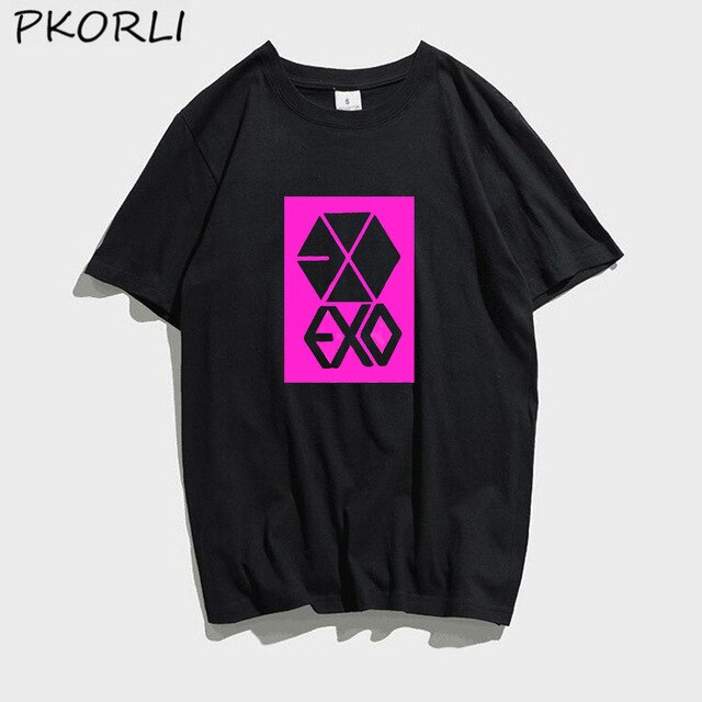 ROSE EXO Kpop T Shirt Women Men Fashion Summer Women's Cotton T-shirt Lady Girls Korean Style Tshirt Blsck White Tops