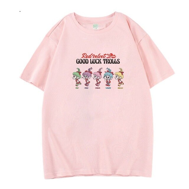 Red velvet good luck tolls all members cartoon images printing t shirt kpop unisex o neck short sleeve t-shirt 5 colors