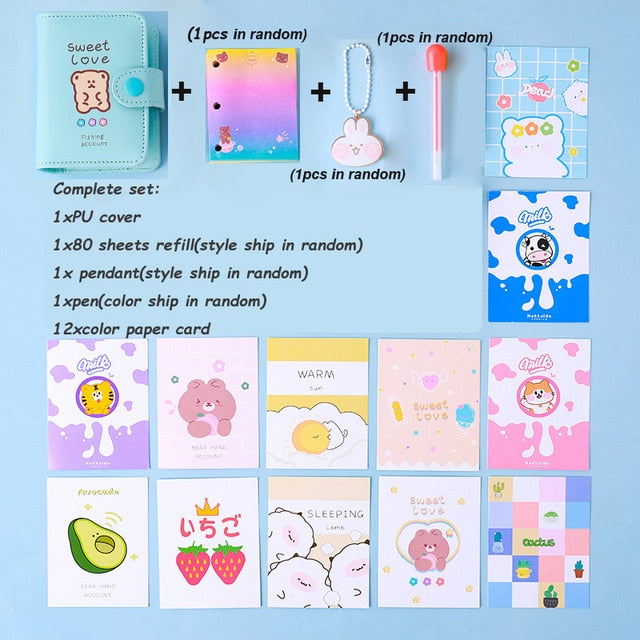 Kawaii 80 Sheet 3 Holes PU Cover Mini Loose-leaf Journal Notebook Diary Agenda Notepad School Stationery