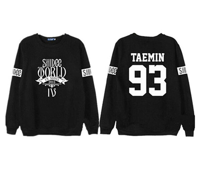 Shinee concert fans supportive hoodies kpop taemin min ho o neck black white sweatshirt pullover