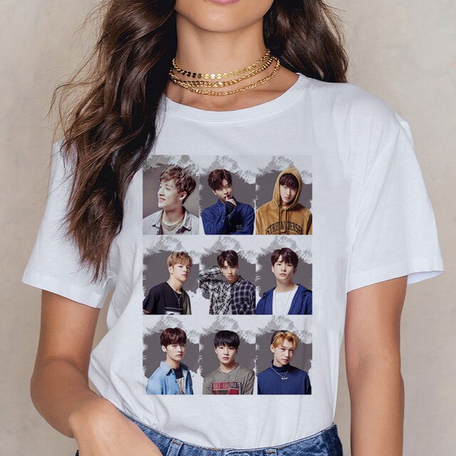 Stray Kids Casual Short Sleeve T Shirt Women Vintage Ullzang Mlroh T-shirt New Album Fan Tshirt 90s Korean Tops Female