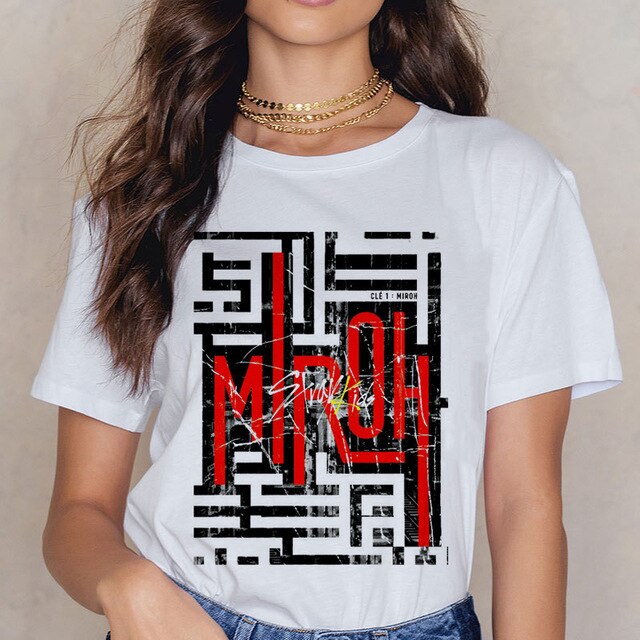 Stray Kids Casual Short Sleeve T Shirt Women Vintage Ullzang Mlroh T-shirt New Album Fan Tshirt 90s Korean Tops Female