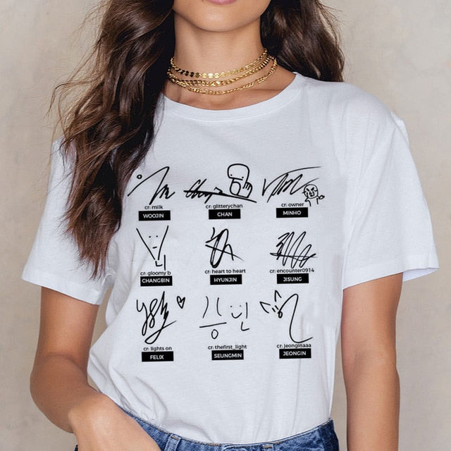 Stray Kids Casual Short Sleeve T Shirt Women Vintage Ullzang Mlroh T-shirt New Album Fan Tshirt 90s Korean Tops Female