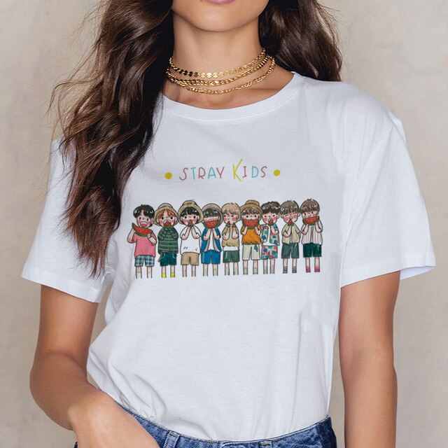Stray Kids Casual Short Sleeve T Shirt Women Vintage Ullzang Mlroh T-shirt New Album Fan Tshirt 90s Korean Tops Female
