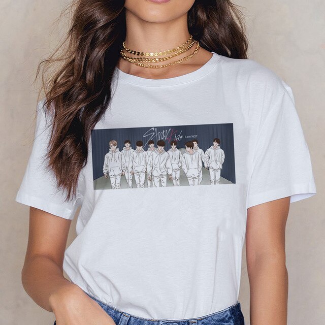 Stray Kids Casual Short Sleeve T Shirt Women Vintage Ullzang Mlroh T-shirt New Album Fan Tshirt 90s Korean Tops Female