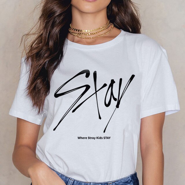 Stray Kids Casual Short Sleeve T Shirt Women Vintage Ullzang Mlroh T-shirt New Album Fan Tshirt 90s Korean Tops Female