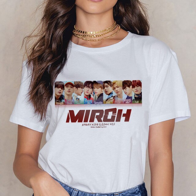 Stray Kids Casual Short Sleeve T Shirt Women Vintage Ullzang Mlroh T-shirt New Album Fan Tshirt 90s Korean Tops Female