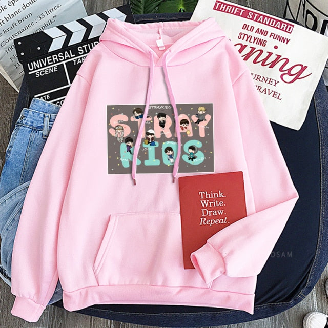 Stray Kids Hoodie Sweatshirt Pullover Cartoon Letter Print Winter Women Streetwear Oversized Itself Casual Hoodies Tops
