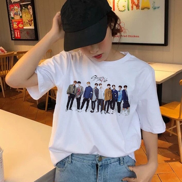 Stray Kids Women t-shirt StrayKids Short Sleeve t shirt Tops Hip Hop t-shirt top tee shirts hip hop female femme Casual