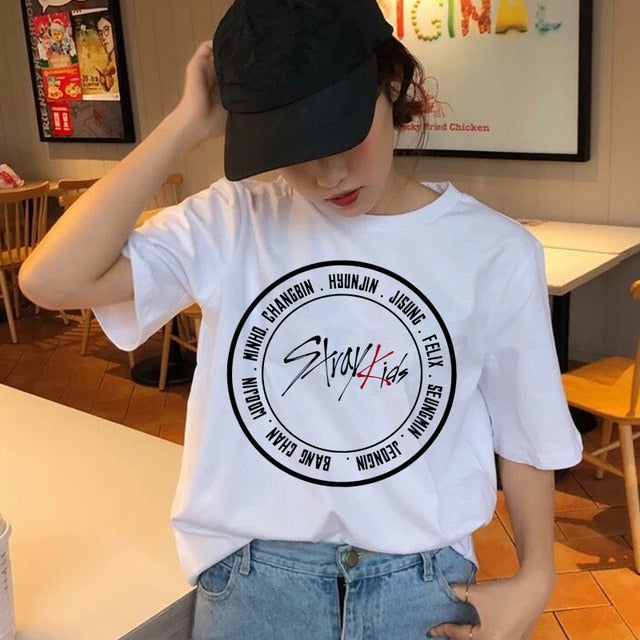 Stray Kids Women t-shirt StrayKids Short Sleeve t shirt Tops Hip Hop t-shirt top tee shirts hip hop female femme Casual