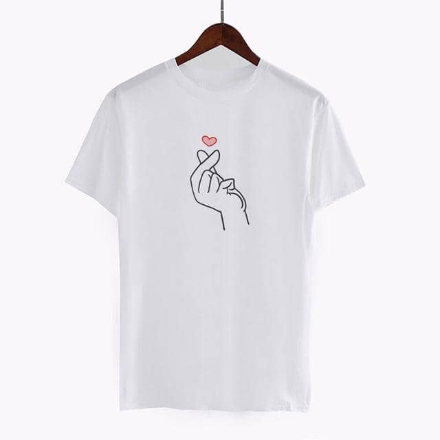 Kpop Newest Summer Women Tops Korean Style Kpop Finger Heart Print O-neck Short Sleeve Ulzzang Tees Harajuku Fashion T Shirt Couple Clothes that you'll fall in love with. At an affordable price at KPOPSHOP, We sell a variety of Summer Women Tops Korean Style Kpop Finger Heart Print O-neck Short Sleeve Ulzzang Tees Harajuku Fashion T Shirt Couple Clothes with Free Shipping.