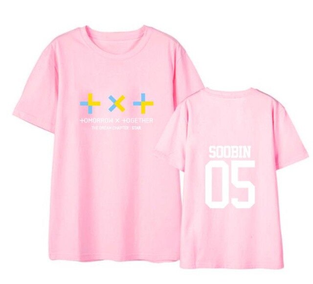 Summer style kpop TXT member name printing short sleeve t shirt for fans unisex fashion o neck loose t-shirt 4 colors