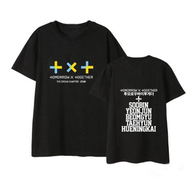 Summer style kpop TXT member name printing short sleeve t shirt for fans unisex fashion o neck loose t-shirt 4 colors